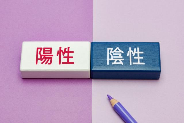 「陽性」と「陰性」と書かれたブロック